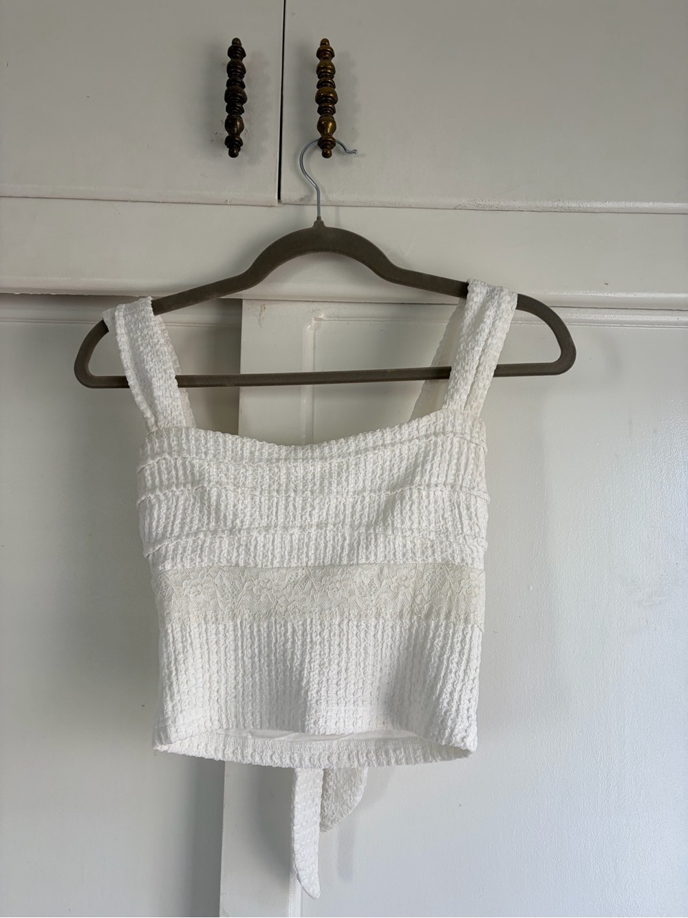 Beginning Boutique White Textured Square-Neck Crop Camisole